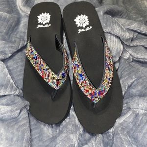 YellowBox sandals platform multicolored sparkle. Flip flops